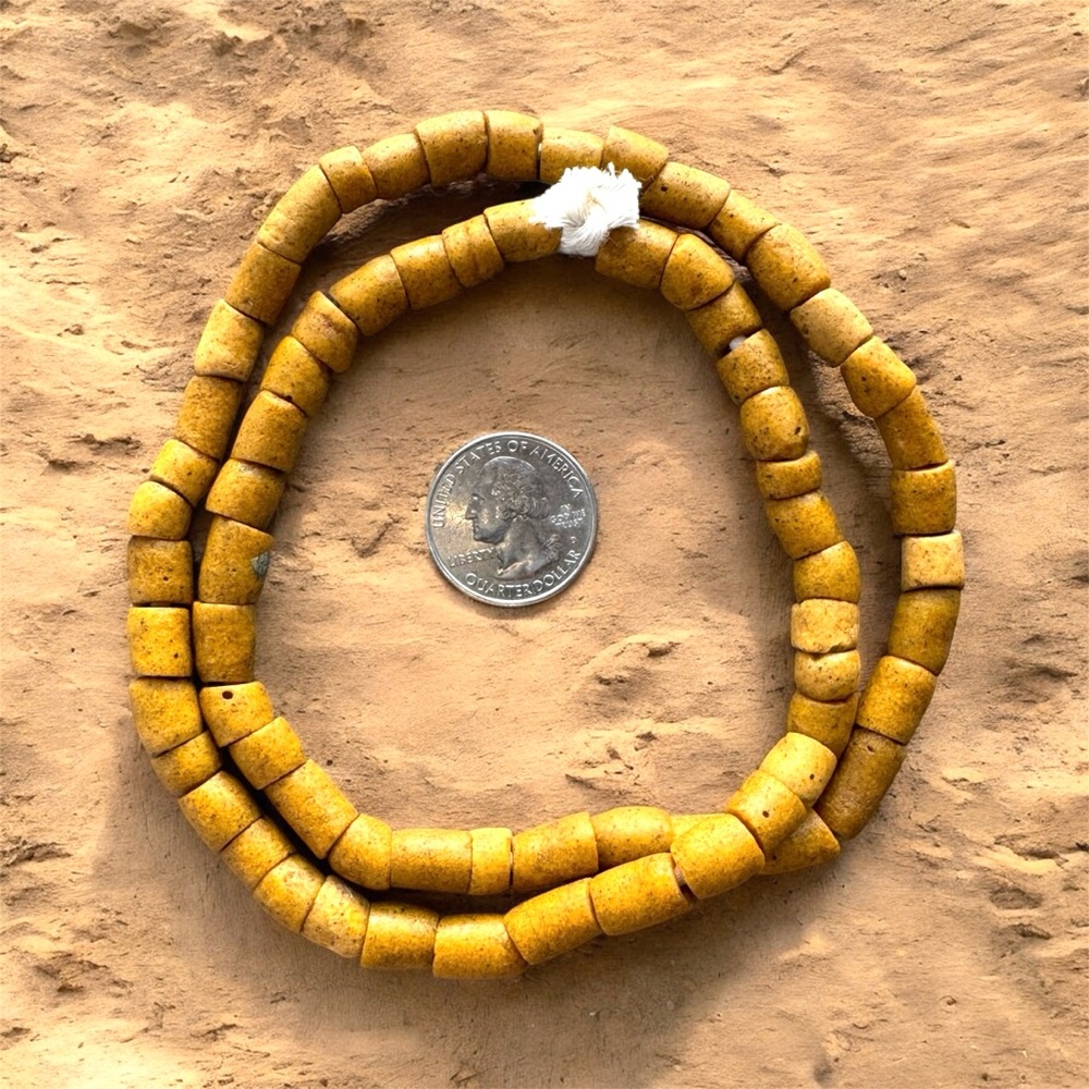 Vintage African Powdered Glass Trade Bead Strand Mustard Yellow - 70 Beads